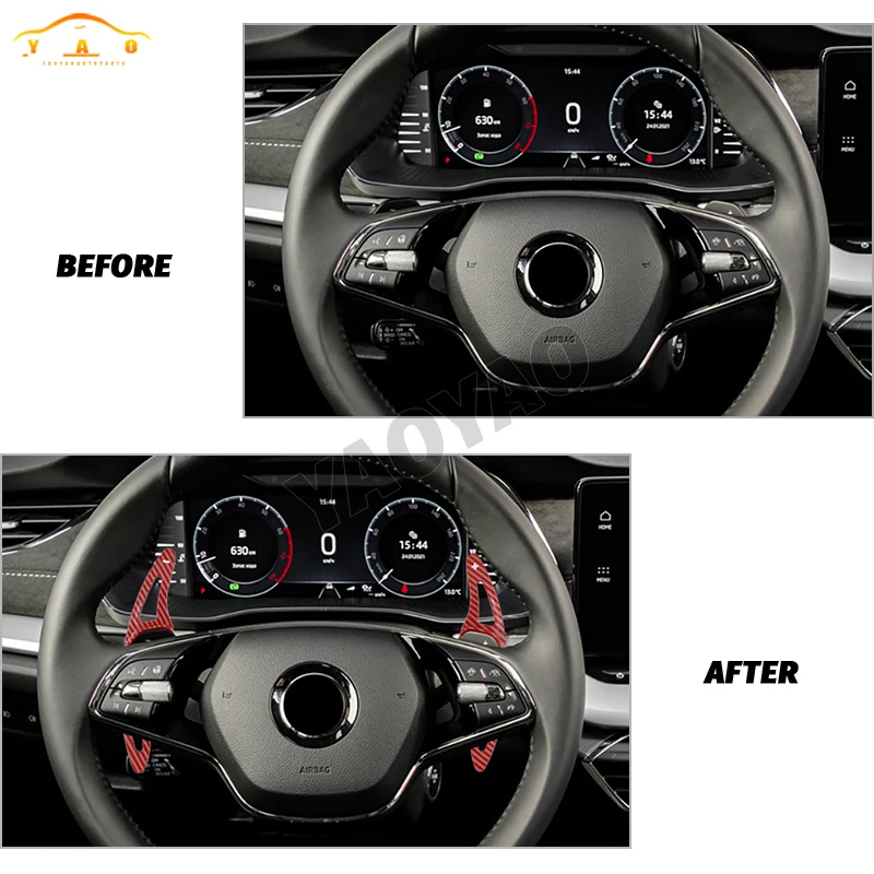 Steering Wheel Carbon Fiber Shift Paddle Sticker DSG Gear For Skoda 2020 Octavia A8 MK4 ENYAQ IV RS VRS Karoq Kodiaq 2021 2022