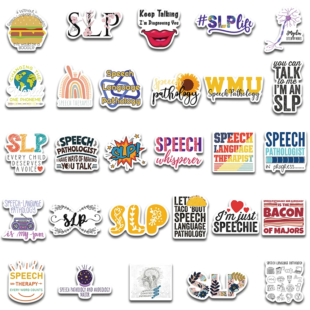 56PCS SLP Speech Language Pathology Infantile Autism Care Stickers Decal For Snowboard Laptop Luggage Car Fridge Sticker