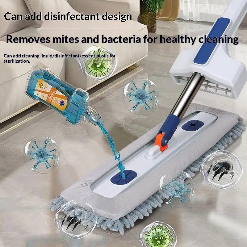 45cm Self-Wringing Floor Mop Super Absorbent Microfiber Head Reusable for Home Office Hard Surface Cleaning