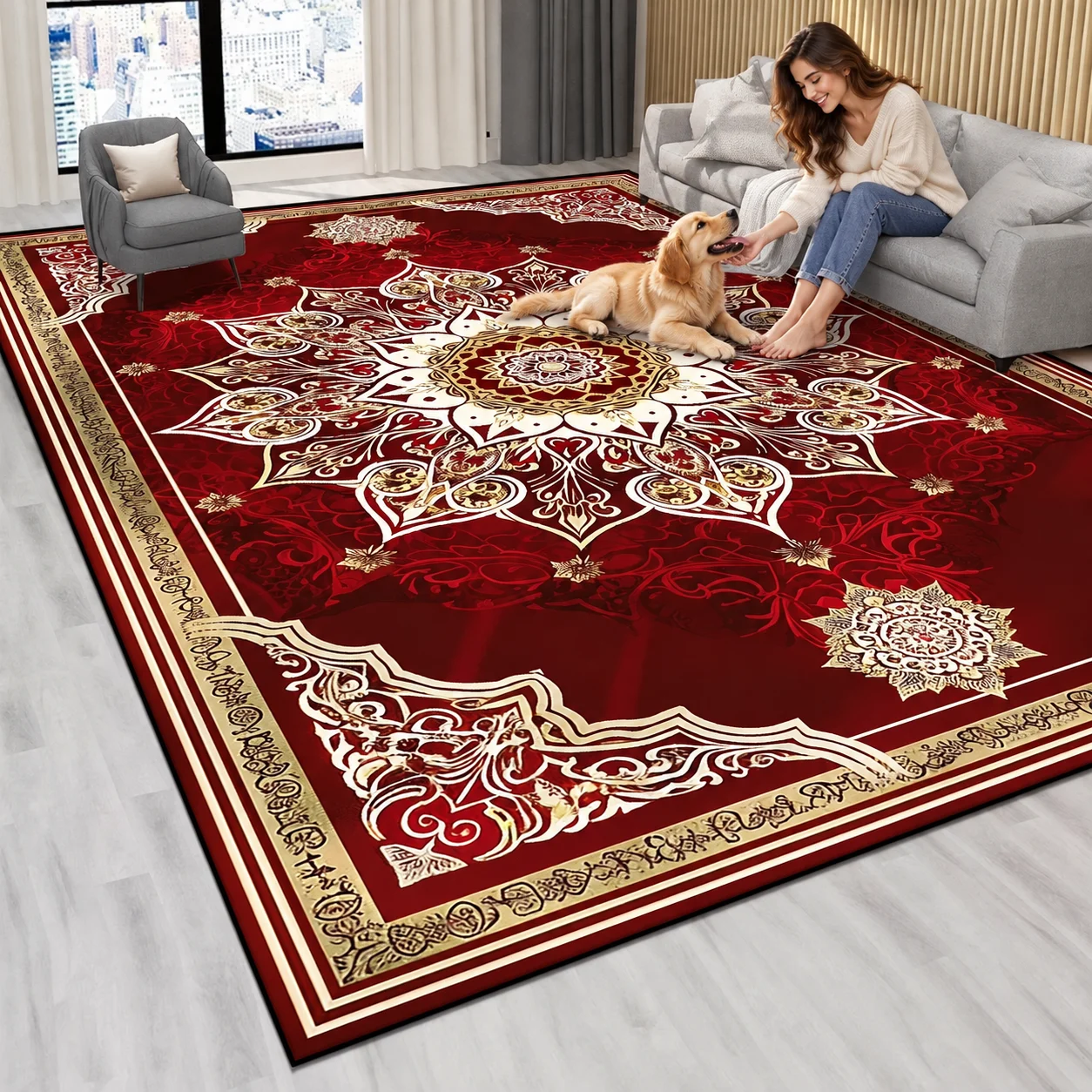 Persian Luxury Red Carpet Living Room Large Size Rug Non-slip Coffee Tables Mat Home Decoration Bedroom Lounge Rug Tapis Salon