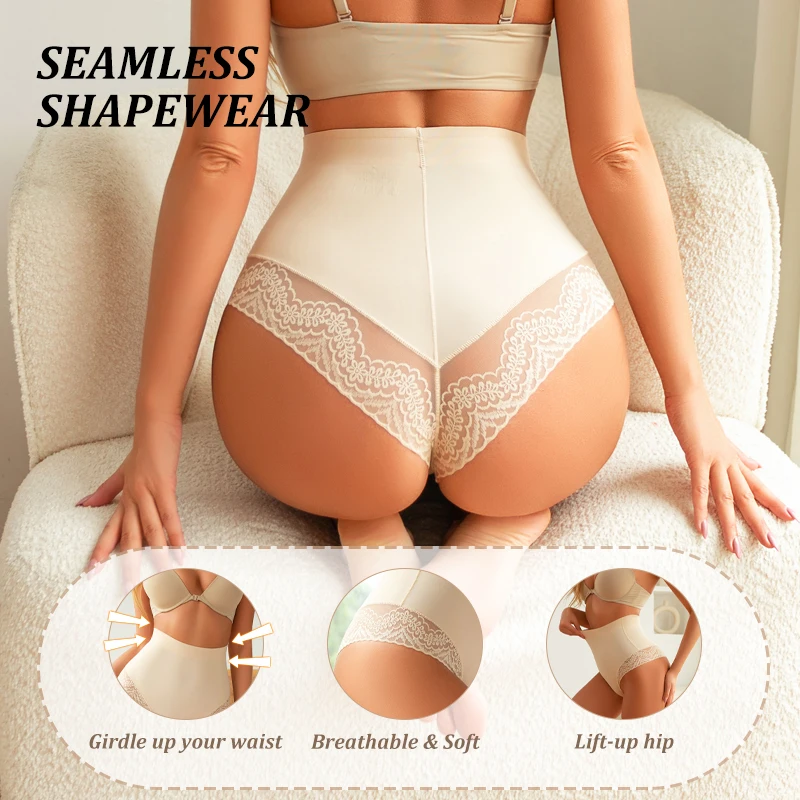 1PCS Women High Waist Shapewear Seamless Thongs Tummy Slimming Body Shaping S-3XL Plus Size G-String Women Sexy Lace Underwear