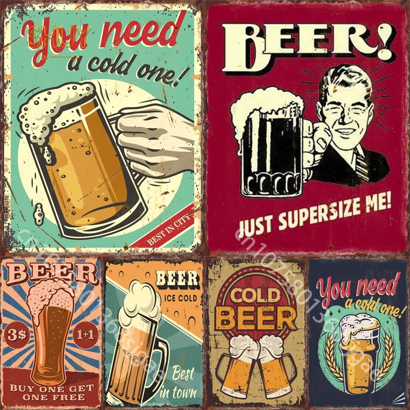 

Vintage Beer Metal Tin Signs for Bar Club Pub Wall Art Decoration Home Office Plaques Men Cave Background Party Street Posters