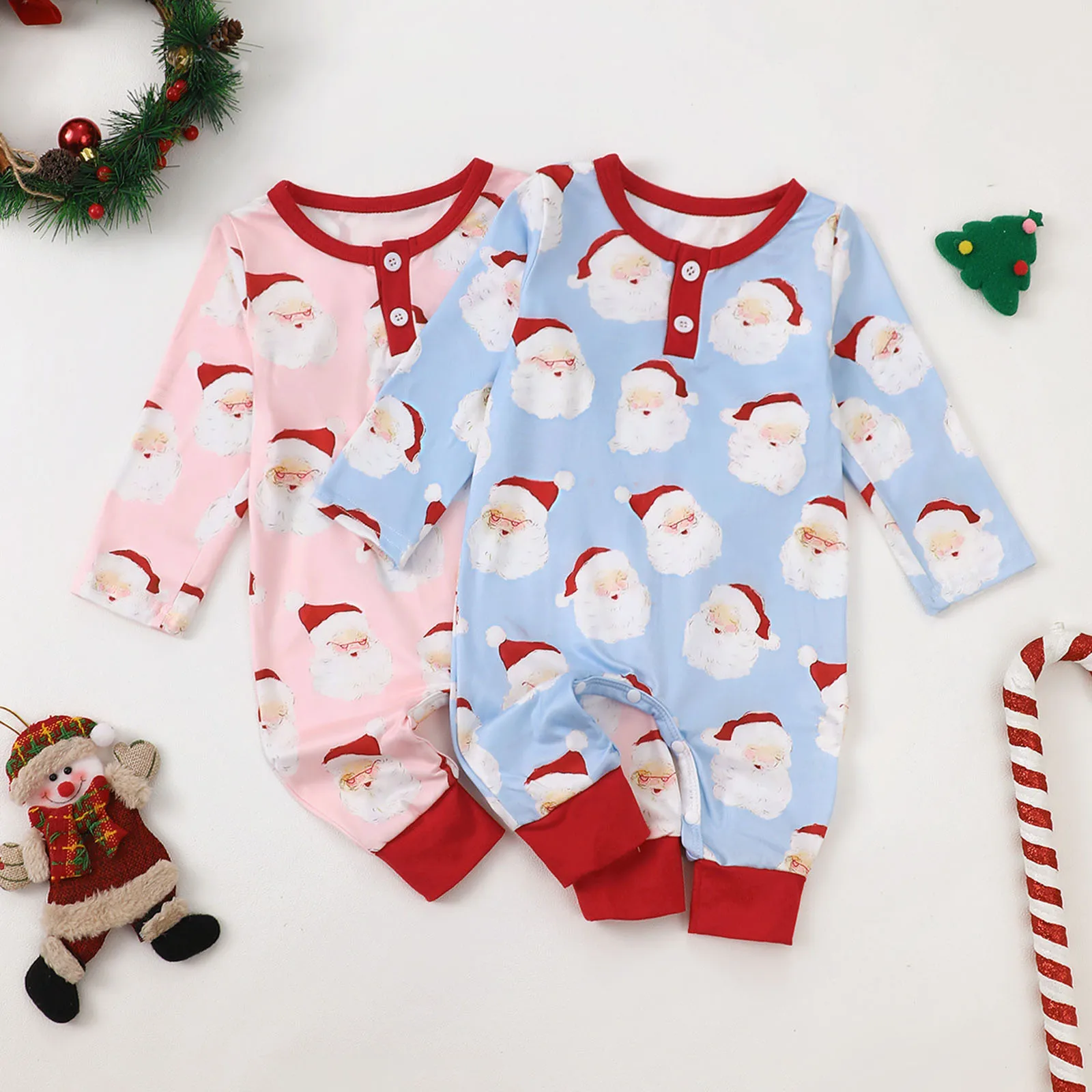 

Newborn Baby Romper Santa Claus Printed Comfortable Skin-friendly Fashionable Long Sleeve Jumpsuit Infant Christmas Bodysuit