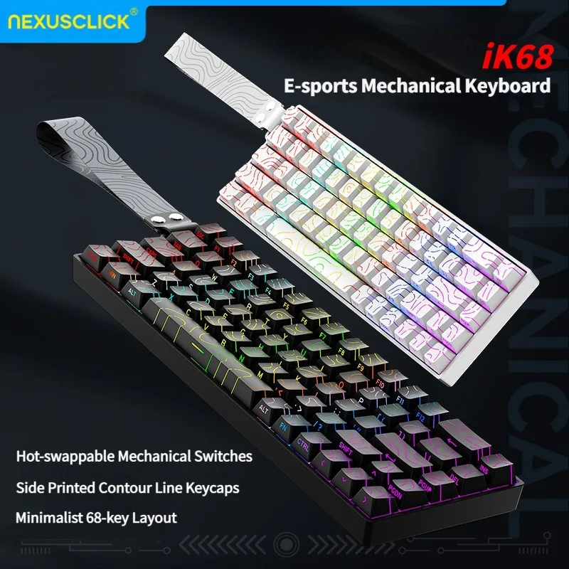 NexusClick iK68 E‑Sports Mechanical Keyboard Hot‑Swappable Switches Side‑Engraved Keycaps RGB Detachable Type‑C for Gaming Work