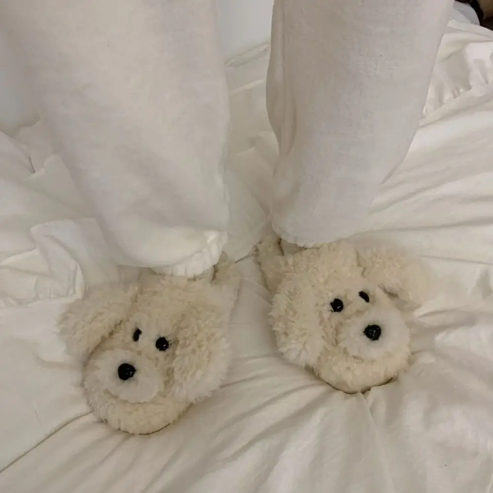 

Silent Soft Poodle Slippers Cute Animal Winter Dog Slides Warm Lovely Fluffy Puppy Slippers Women