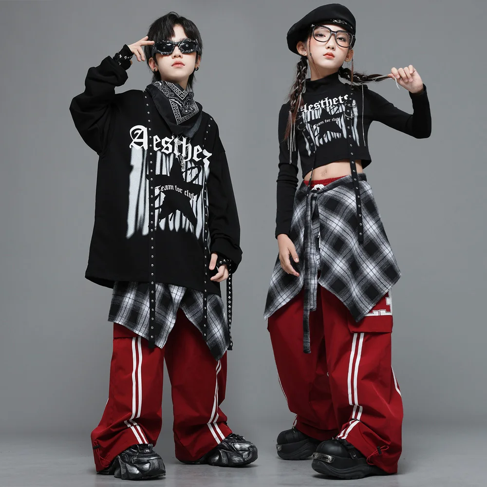 

Kids Boys Girls Streetwear Fashion Hip Hop Jazz T-shirt Cargo Pant Sets Children T Shirt Trousers Tracksuits Stage Show Clothes