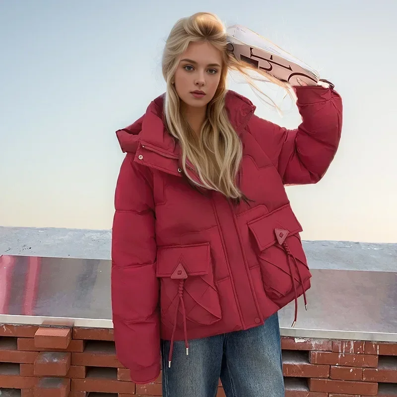 2024 Nieuwe Winter Vrouwen Warm Dons Katoenen Jas Mode Capuchon Dikke Puffer Jas Casual Losse Bovenkleding Vrouwelijke Katoenen Gewatteerde Jassen