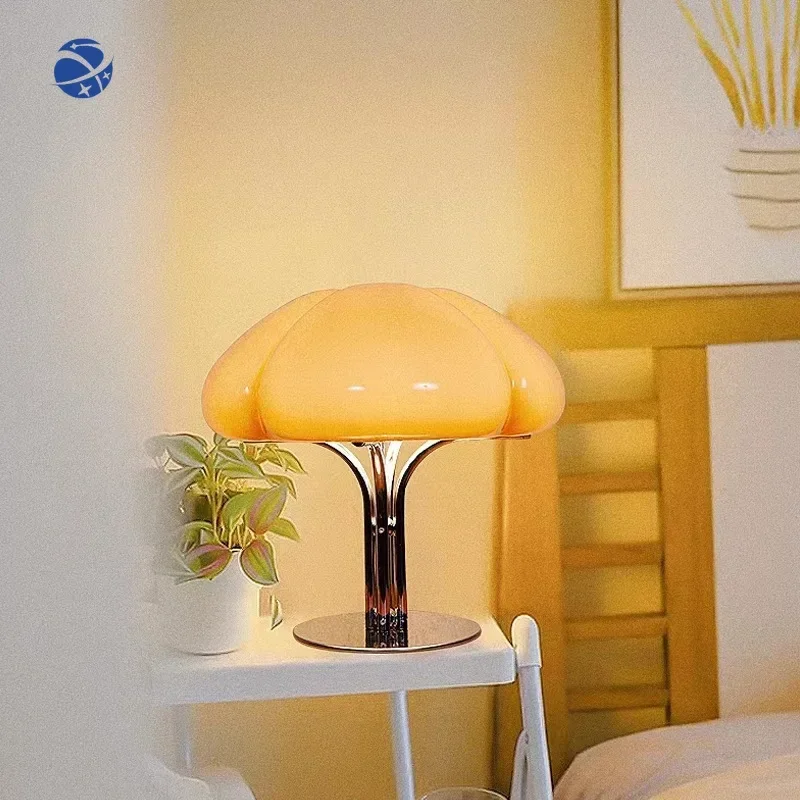 HoneyFly Retro Table Lamp 220V 12W Egg Tart Iron Glass Translucent Cute Small Lamp For Study Room Bedside