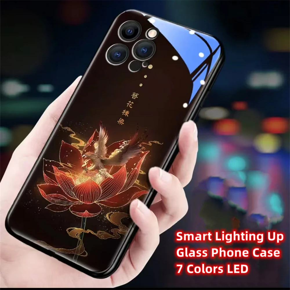 

Luck Lotus Buddha Sound Music Control Светящийся чехол для телефона со светодиодной подсветкой для Samsung S25 S24 S23 S22 S21 S20 FE Note 10 20 Plus Ultra
