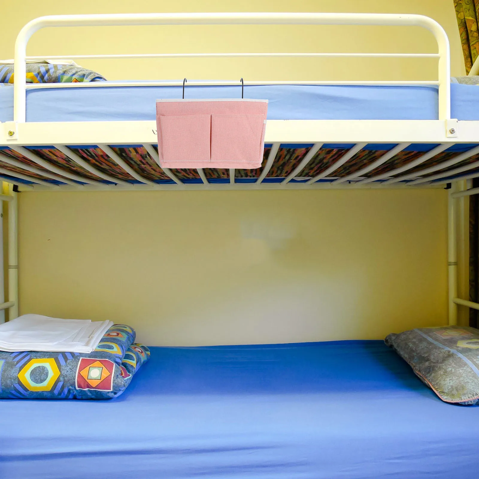 

Bedside Organizer Hanging Pocket for Books Gadgets Personal Items Space Saving Dorm Storage Solution Cotton Fabric Design