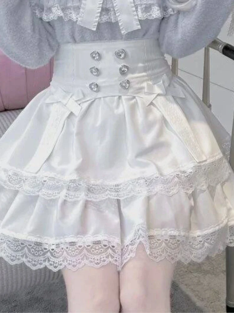الشتاء اليابانية الحلو متماسكة 2 قطعة مجموعة المرأة القوس تصميم سترة + الدانتيل تنورة الرجعية الإناث شيك Kawaii موضة الجنية الملابس 2025 #5