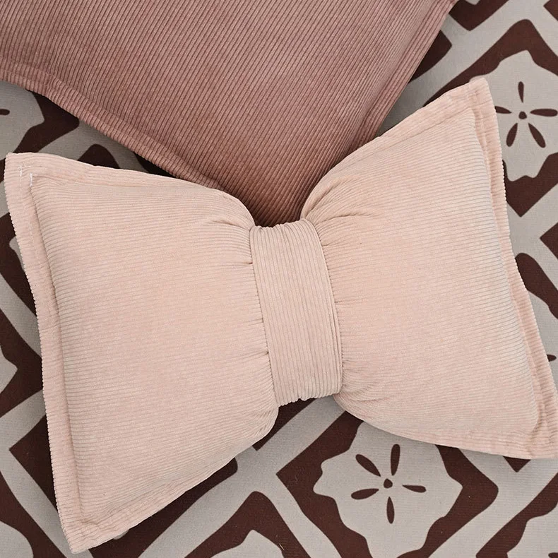 Cute Bow Pillow Soft Plush Cushion Cover Home Decor Solid Color Pillow Covers Living Room Bedroom Tatami Decorative Pillowcase