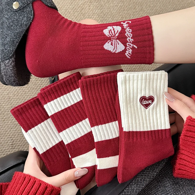 زوج 1/5 من الجوارب النسائية المصنوعة من القطن الخالص اللطيفة ذات القوس المتوسط وخطوط تحجب الألوان وقابلة للتنفس وبسيطة ومريحة