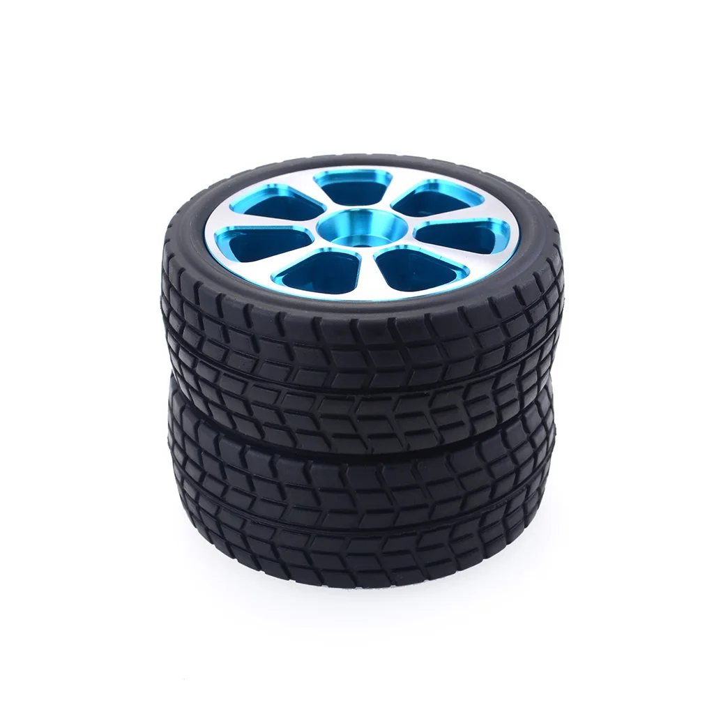 

hobbysoul 4pcs New RC 1:10 On Road flat car Tires Soft & Alloy Aluminum wheels Rims Hex 12mm