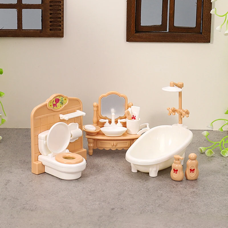 New-1Set Dollhouse Miniature Bathtub Toilet Sink 1:12 Doll House Bathroom Set Furniture Home Model Decor Toy Accessories