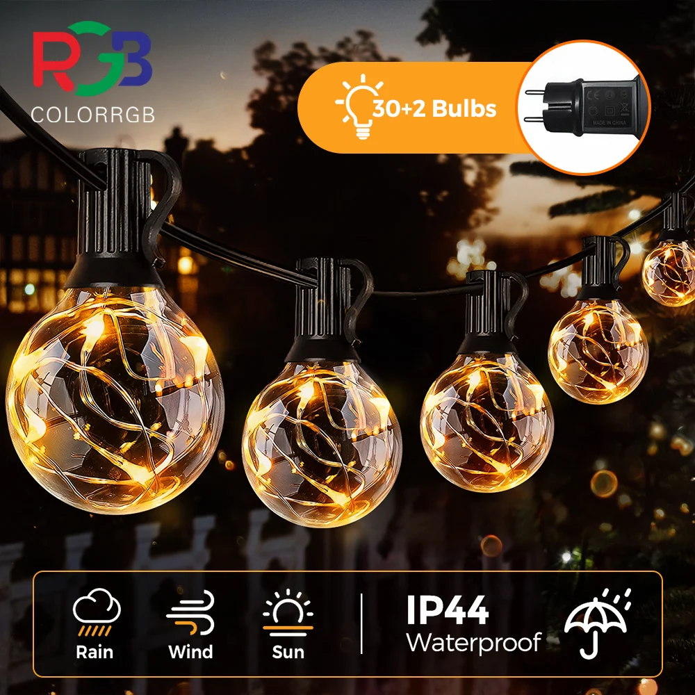 11.7M 32bulbs Outerdoor String light ,LED G40 Ball String Lights 8 mode  Waterproof Outdoor Garden Garland String Lights