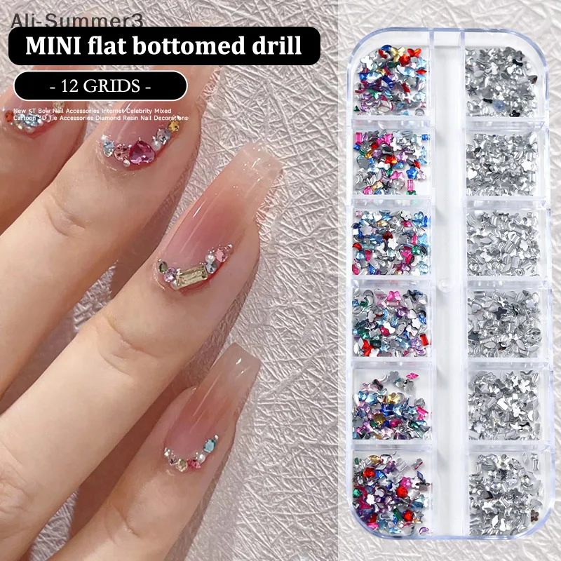 12 Grids/Box Mixed Nail Art Multi Shape Flat Back Crystal Rhinestone Dazzling Diamonds Strass Manicure Tip 3D Decoration #4