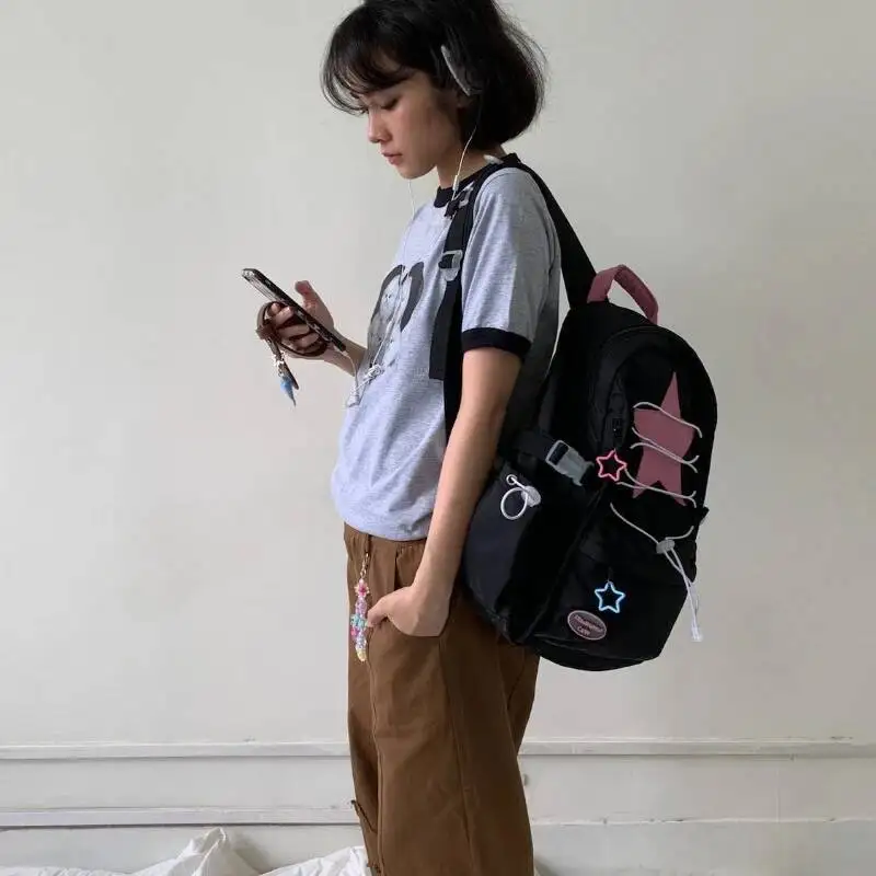 2025 Fashion Sweet Star Casual Schoolbags Y2k Streetwear All Match Women's Rucksacks High-Capacity Preppy Backpacks For Students