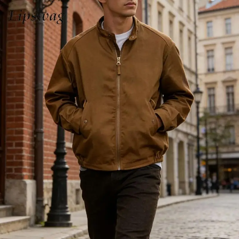 

Daily Casual Solid Color Zip-up Jackets Men 2026 Spring Autumn Streetwear Fashion Jacket Coats Mens Clothes Stylish Outerwear