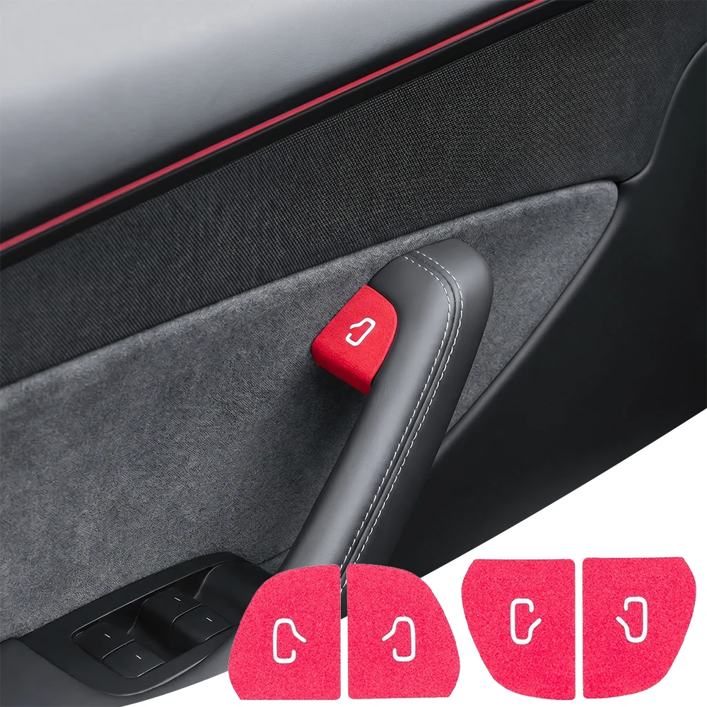 4pcs Car Door Switch Button Stickers For Tesla Model 3 Y Highland Juniper 2025 2026 Suede Leather Lift Button Decal Accessories