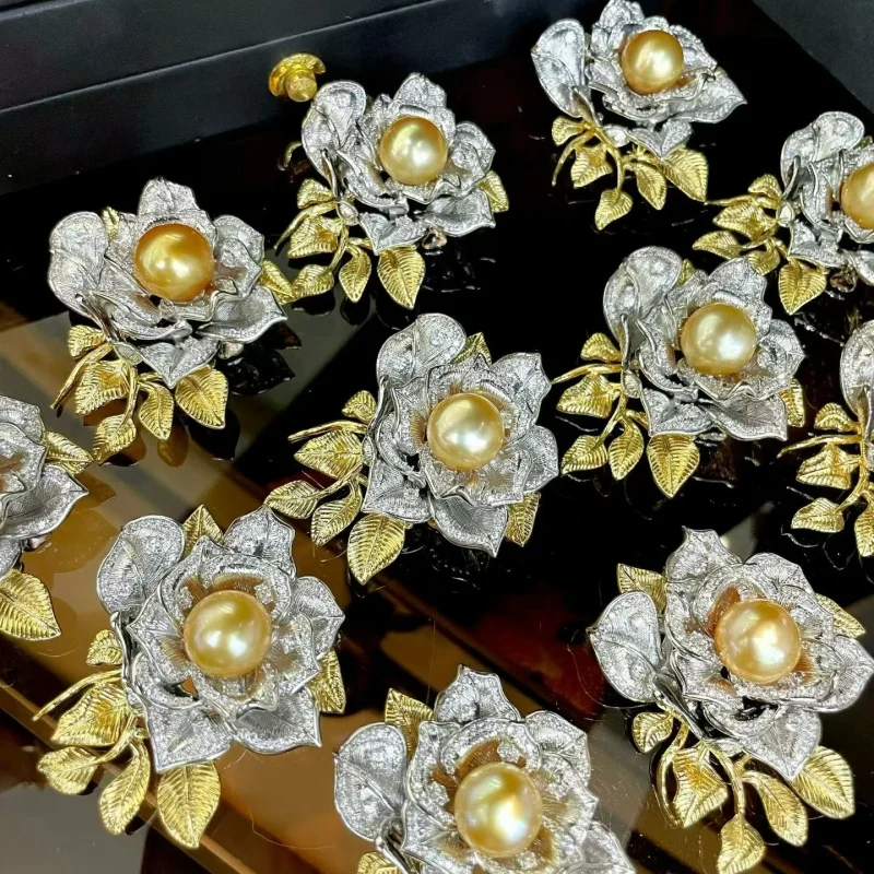 

SGARIT S925 Women Luxurious Peony Brooches Natural Golden Pearl Brooch Pendant Convertible DIY Accessory Jewelry Gift