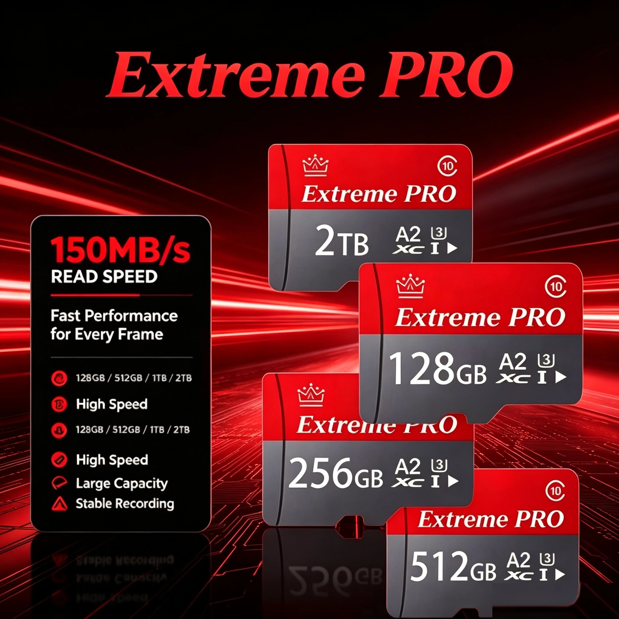 High-Speed 128GB 256GB SD Card UHS-I U3 A2  Memory Card with Adapter for Android Phone 2TB Tablet Gaming