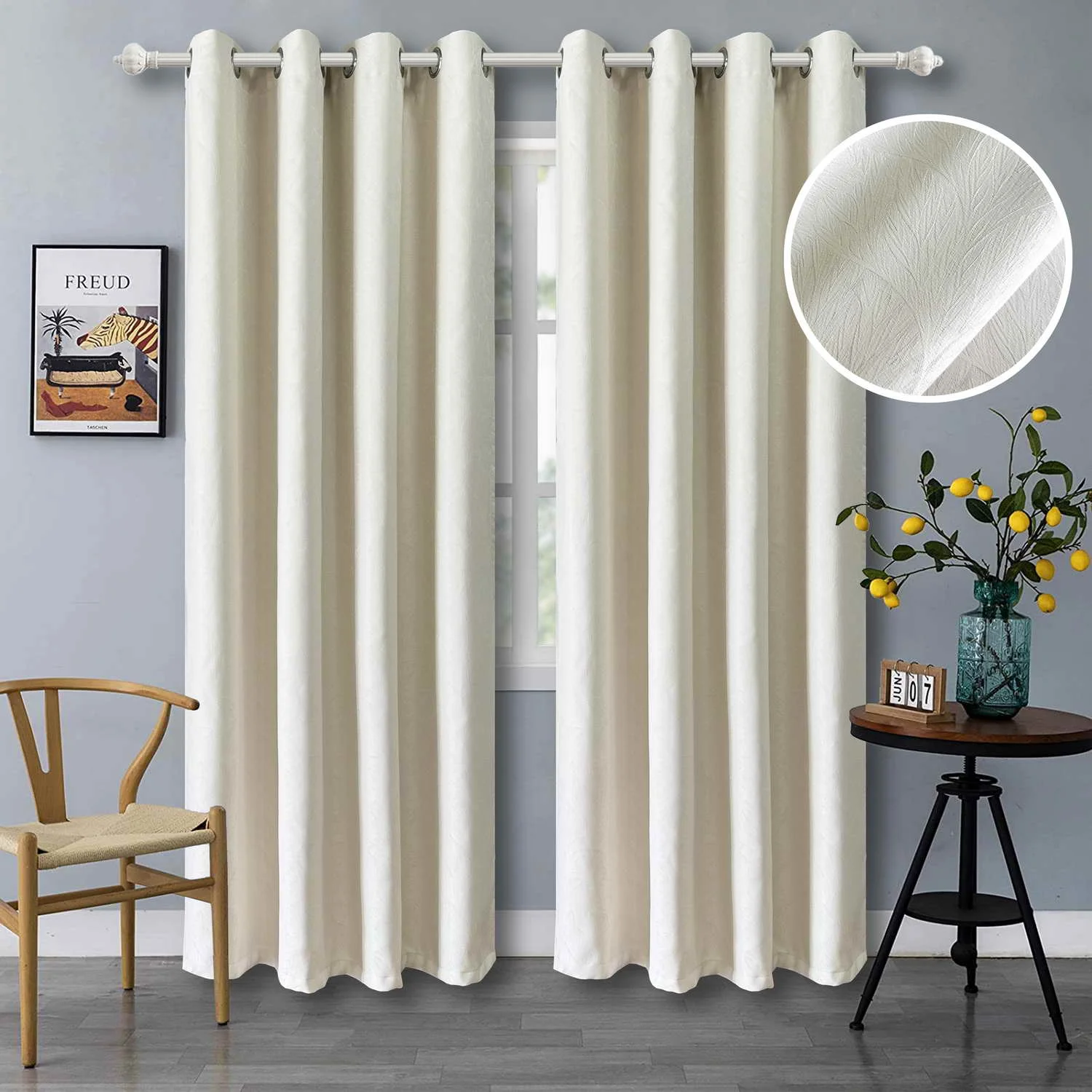 

1PC Light Luxury Cream White Textured Jacquard Curtain for Living Room Thickened Drape Window Bedroom High-Shading Eyelets#E