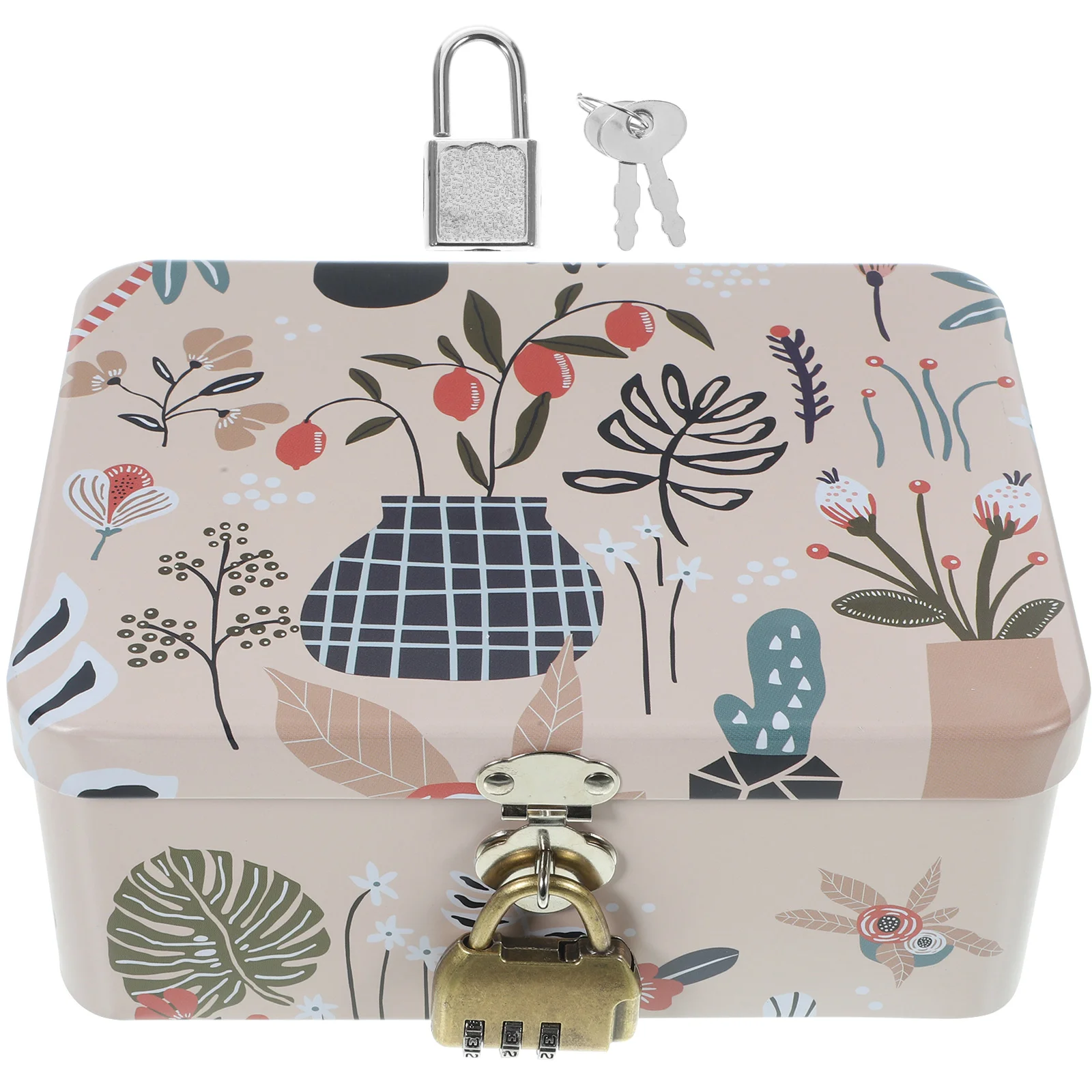 

The Office Gifts Storage Box with Lock Tinplate Holder Kids Money Piggy Bank Case Multifunction Child