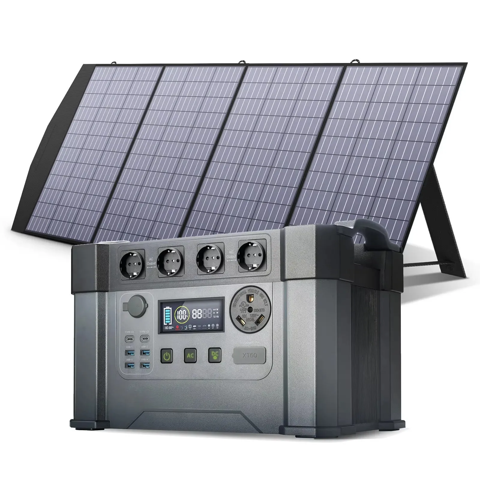 Powerstation 1092Wh/1500Wh with 200W Foldable Solar Panel Complete with Adjustable Kickstand Waterproof IP67 & Durable