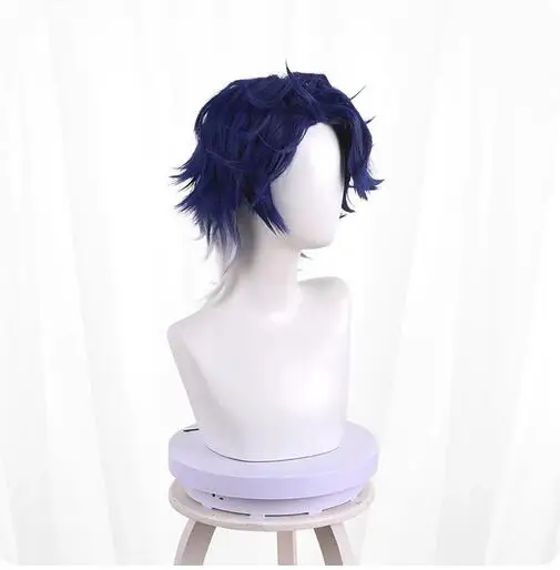 Peruca sintética curta reta azul e cinza mista, Game Anime Cosplay Hair para festa