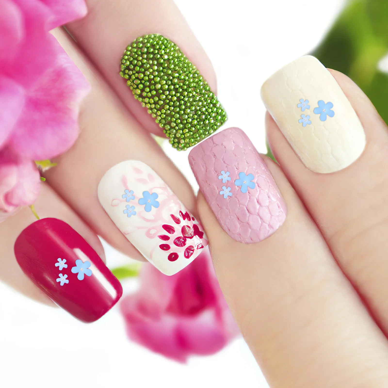 

2 Boxes 3D Resin Flower Nail Charms Mixed Sizes Artificial Pearls Colorful Nail Accessories DIY Design Elegant Manicure