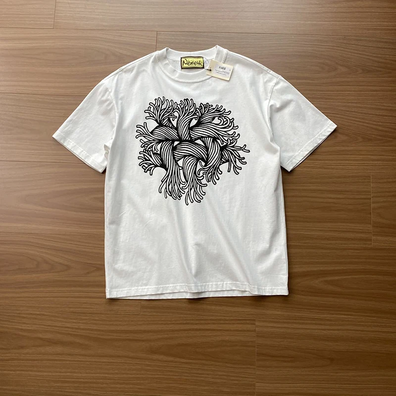 Loose Casual Summer T-Shirt Men Women Short Sleeve Print Base Shirt Top Cotton round Neck Regular Fit Cool Feeling Daily Wear