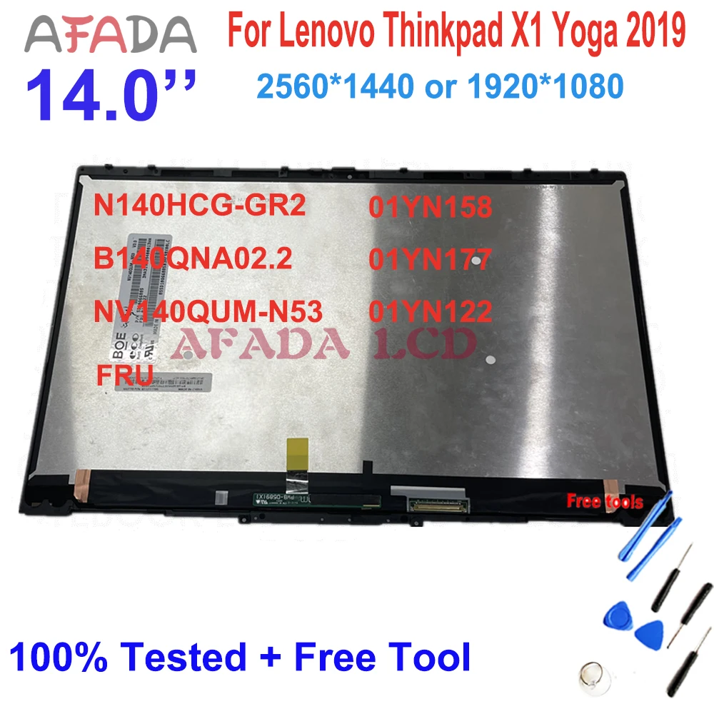 

14" For Lenovo Thinkpad X1 Yoga 4th Gen 2019 LCD Touch Screen N140HCG-GR2 B140QAN02.2 NV140QUM-N53 FRU 01YN158 01YN177 01YN122