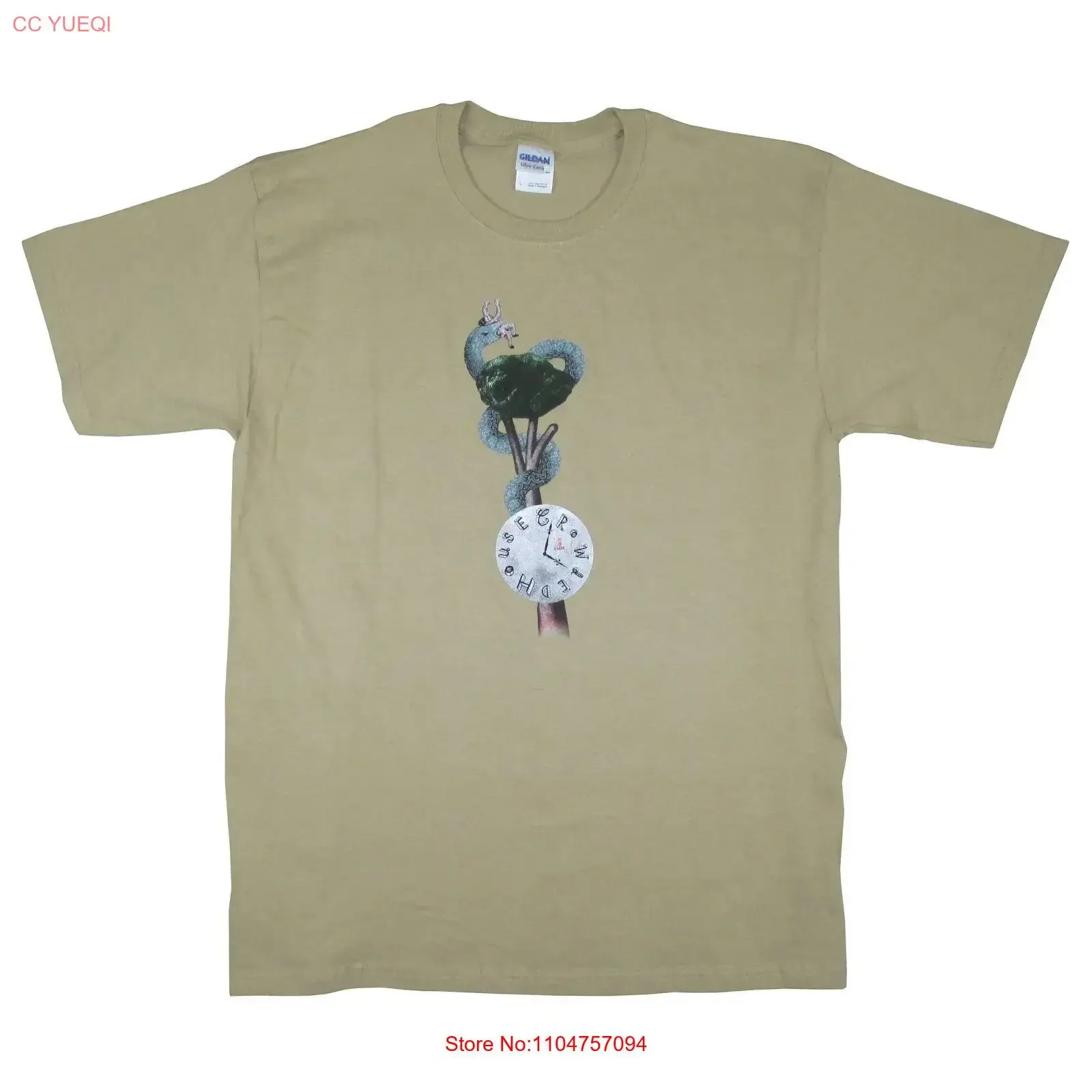 Men's Crowded House Time On Earth Serpent T shirt Large Olive vintage Washed Soft graphic designer clothes homme Casual