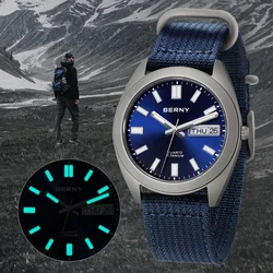 BERNY Titanium Men Watch Supper Luminous Sport Field Quartz Wristwatch Super Luminous Sapphire 100m Waterproof SNXS75 Watches
