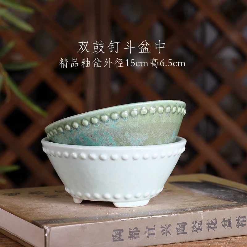 Colorful Light GreenGlazed Round Circle Bonsai Pot,Tradition Chinese Garden Decoration