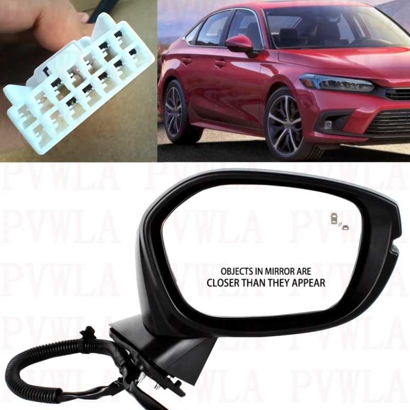 Right Side 8 Pins Red Painted Power Adjust Blind Spot Power Fold Turn Lamp Mirror For Honda US Version Civic 2022 2023