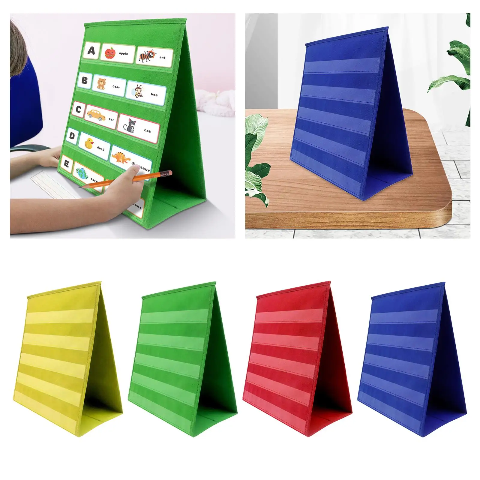 Tabletop Pocket Chart, Self Standing Teaching Pocket Chart, Double Sided Desktop Pocket Chart for Children, Classroom, Home