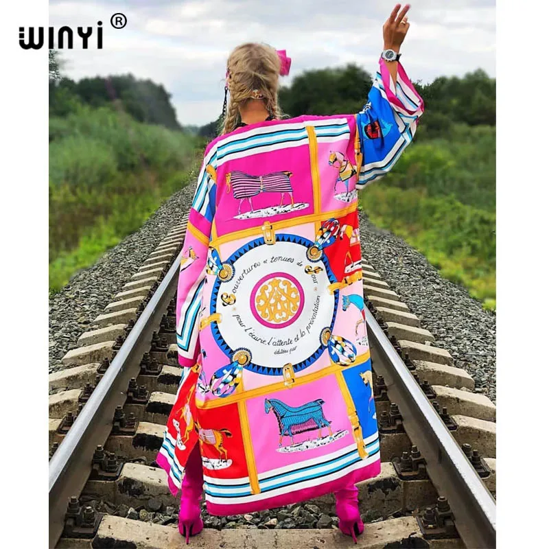 Imagem -06 - Winyi Europa Estilo Nacional Impressão Praia Boêmio Longo Cardigan Encobrimento Ponto Casual Boho Solto Feriado Quimono Cabolsa Kaftan