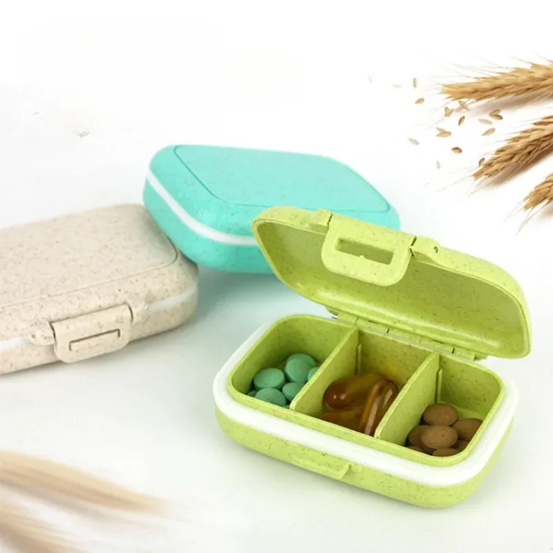 Portable 8 Grids Pill Box Travel Medicine Organizer Container Wheat Sealed Tablet Storage Dispenser Box for Medicines Pastillero