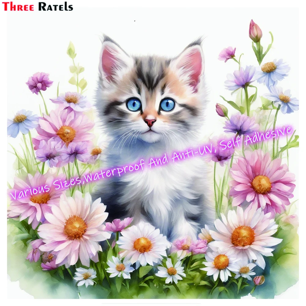 Three Ratels M340 Cute Fluffy Kitten For Jeep Window Sticker Car Laptop Decals Auto Accessories Vinyl Waterproof Property