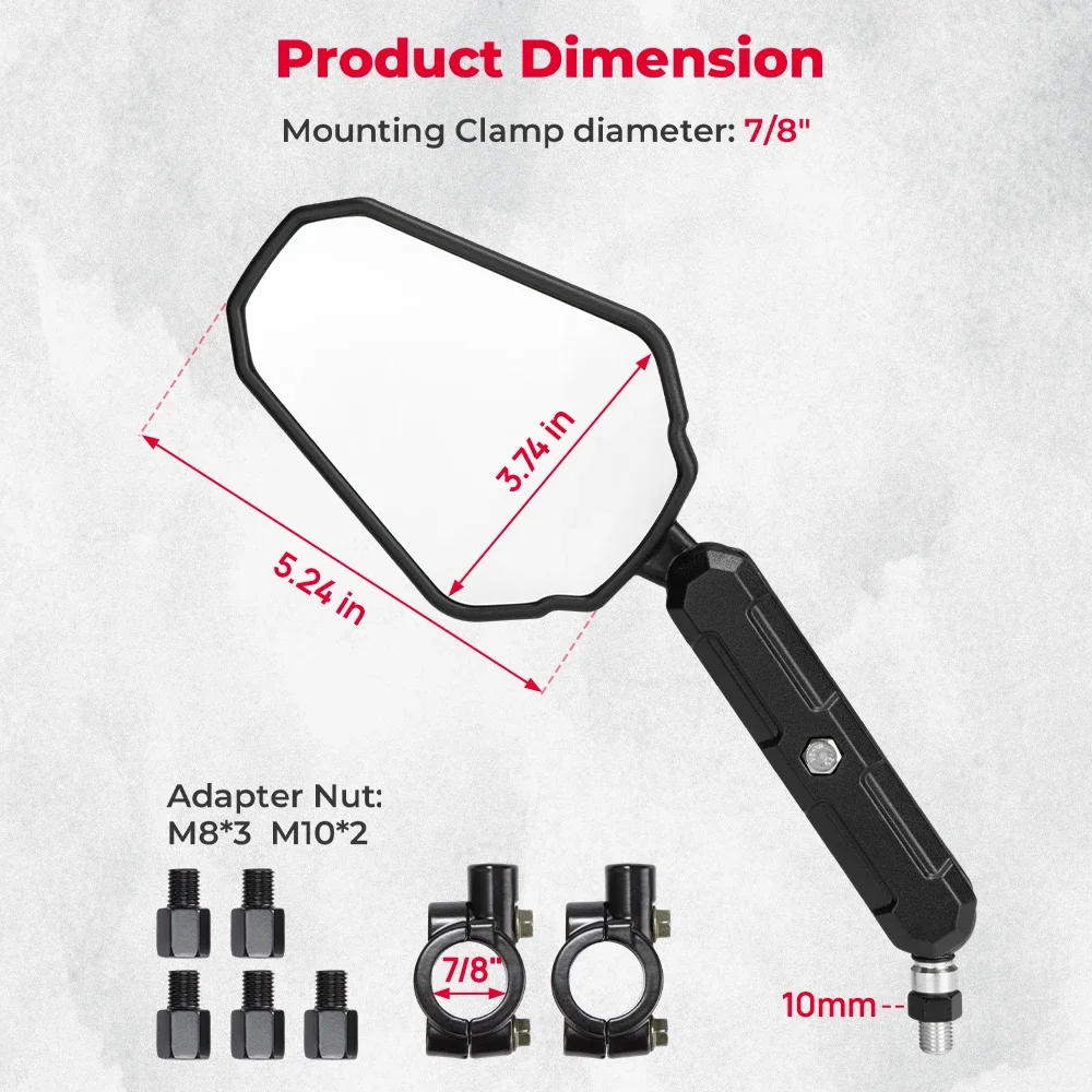KEMIMOTO Motorcycle Mirrors M8 M10 Bolt Handlebar Mirror Universal Emark Motorcycle Rearview Mirrors Foldable 360° Adjustment