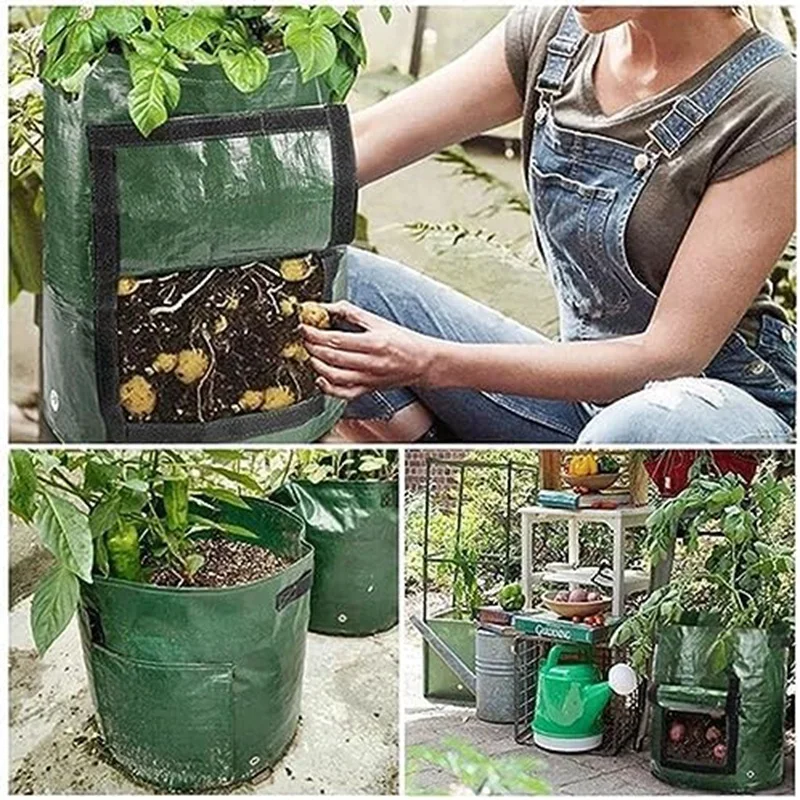 

Plant Grow Bag Potato Grow Bags Planting Waterproof,PE Gardening Vegetable Planter Bag 7Gallon Easy Operate Drain Breath Durable