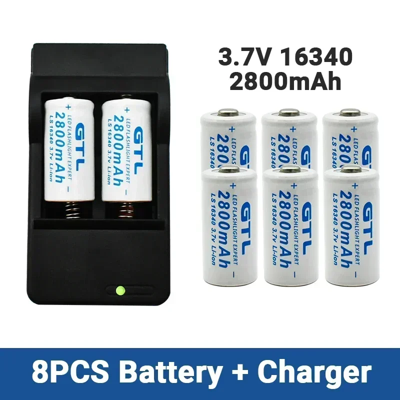 

New 3.7V 2800mAh Lithium Li-ion 16340 Battery CR123A Rechargeable Batteries 3.7V CR123 for Laser Pen LED Flashlight Cell+Charger