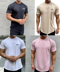 男性用ハーフスリーブルーズフィットボディビルディングTシャツ、男性スポーツトップ、ジムマッスルフィットネスブラウス、夏服、2022