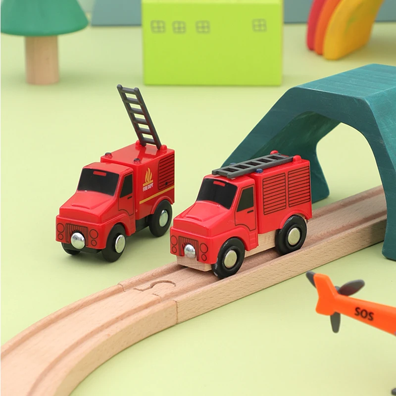 나무 바닥 다기능 자석 자동차 장면 자동차, 나무 레일 어린이 장난감과 호환 가능, W09
