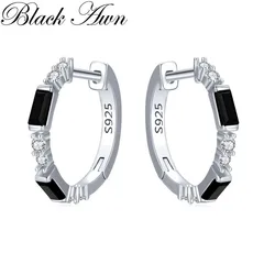 Black Awn 2026 New Hoop Earrings for Women Classic Silver Color Trendy Spinel Engagement Jewelry I239