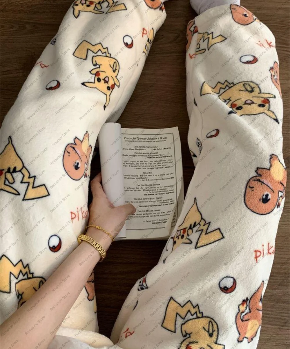 

Pikachu women's pajama pants for autumn and winter flannel women's home pants Comfortable Casual and versatile long pants