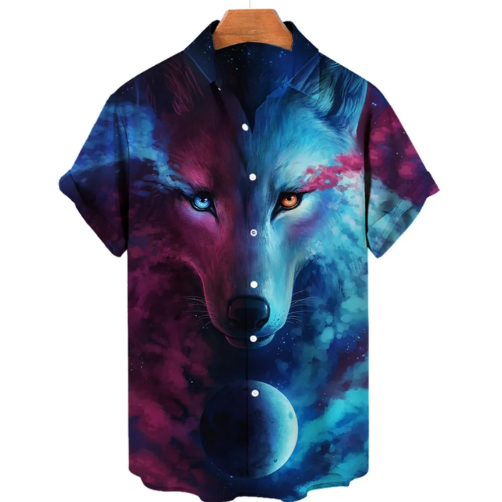 

Wolf Trendy Cool Retro Social Shirt For Men Blouse Hawaiian 3d Print Short Sleeve Hip Hop Men's Fashion Casual Camisas Floral