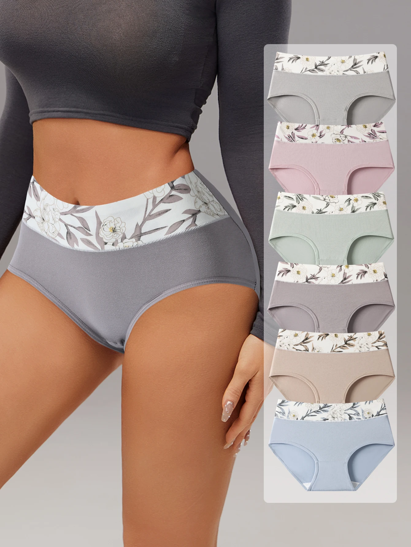 6Pcs Womens High Waist Cotton Briefs Soft Comfortable Breathable Tummy Control Butt Lift Shaping Underwear